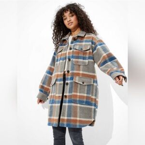 AE Elongated Plaid Shacket Overcoat XS